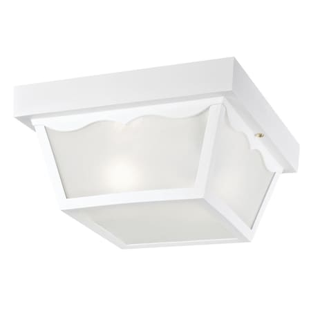 Westinghouse Fixture Ceiling Outdr Flush-Mount 60W 2-Light Trad 10In White Poly Frt Panel Glass 6697600